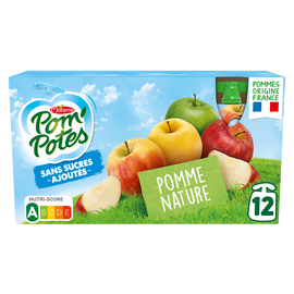 Compotes Gourdes Sans Sucres Ajoutés Pomme Nature POM'POTES, 12x90g