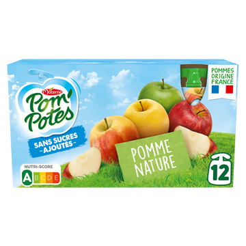 Compotes Gourdes Sans Sucres Ajoutés Pomme Nature POM'POTES, 12x90g