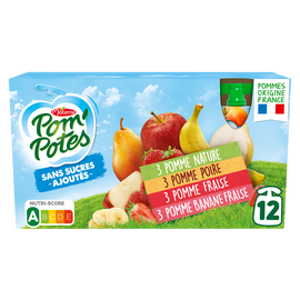 Compotes Gourdes Sans Sucres Ajoutés Pomme, Pomme Poire, Pomme Fraise,Pomme Banane POM'POTES, 12x90g