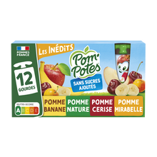 Dessert fruitier Gourdes Sans Sucres Ajoutés Pomme, Pomme Cerise, Pomme Mirabelle, Pomme Banane Les Inédits POM'POTES, 12x90g