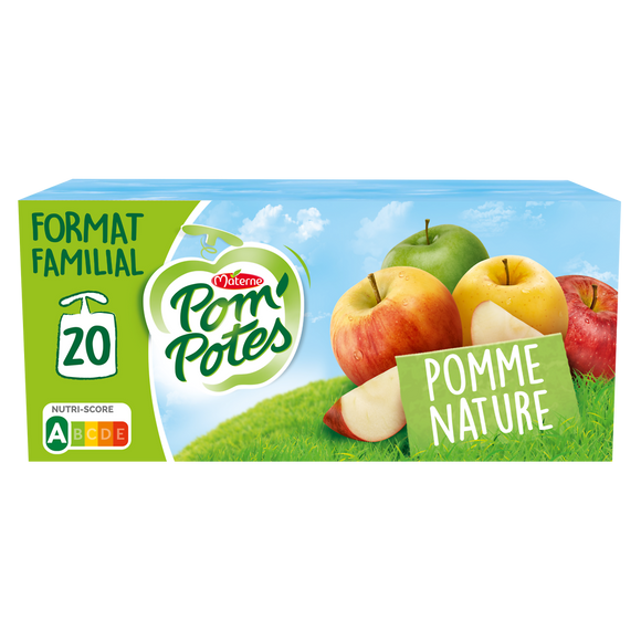 Compotes Gourdes Pomme Nature POM'POTES, 20x90g