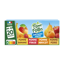 Dessert fruitier Gourdes Pomme Poire, Pomme Abricot, Pomme Fraise, Pomme Banane POM'POTES, 20x90g