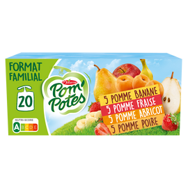 Compotes Gourdes Pomme Poire, Pomme Abricot, Pomme Fraise, Pomme Banane POM'POTES, 20x90g
