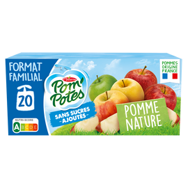 Compotes Gourdes Sans Sucres Ajoutés Pomme Nature POM'POTES, 20x90g