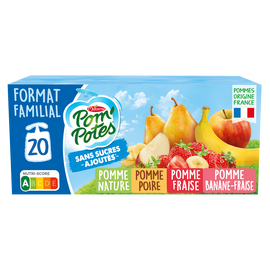 Compotes Gourdes Sans Sucres Ajoutés Pomme, Pomme Poire, Pomme Fraise,Pomme Banane Fraise POM'POTES, 20x90g