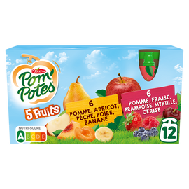 Compotes Gourdes 5 Fruits Rouges & Jaunes POM'POTES, 12x90g