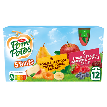 Compotes Gourdes 5 Fruits Rouges & Jaunes POM'POTES, 12x90g