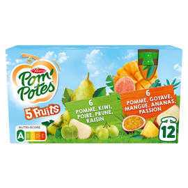 Compotes Gourdes 5 Fruits Exotiques & Verts POM'POTES, 12x90g