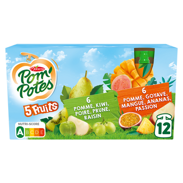 Compotes Gourdes 5 Fruits Exotiques & Verts POM'POTES, 12x90g