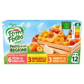 Compotes Gourdes Fruits de nos Régions Multivariétés POM'POTES, 12x90g