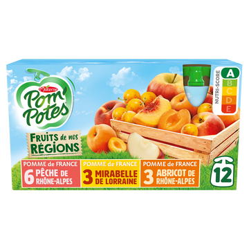 Compotes Gourdes Fruits de nos Régions Multivariétés POM'POTES, 12x90g