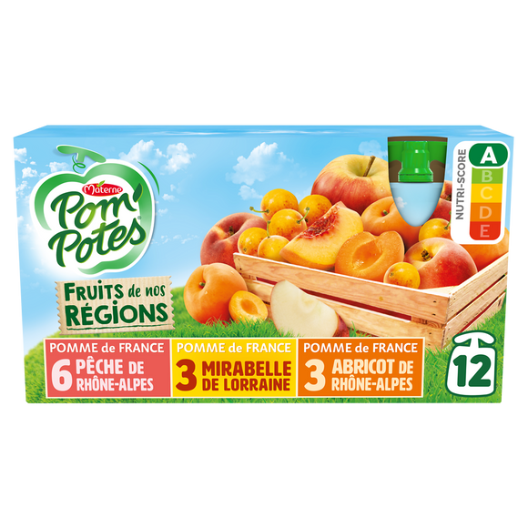 Compotes Gourdes Fruits de nos Régions Multivariétés POM'POTES, 12x90g