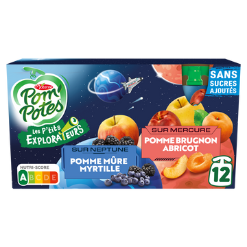 Compotes Gourdes Les P'tits Explorateurs Sur Neptune & Sur Saturne POM'POTES, 12x90g