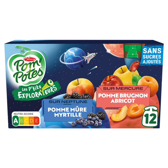 Compotes Gourdes Les P'tits Explorateurs Sur Neptune & Sur Saturne POM'POTES, 12x90g