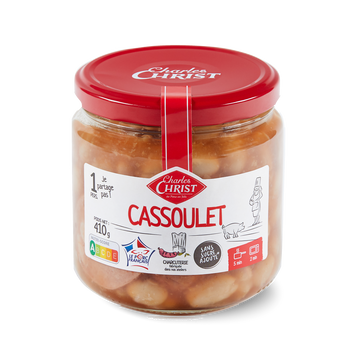 Cassoulet cuisiné aux haricots lingots pur porc français CHRIST, Boîtede 410g
