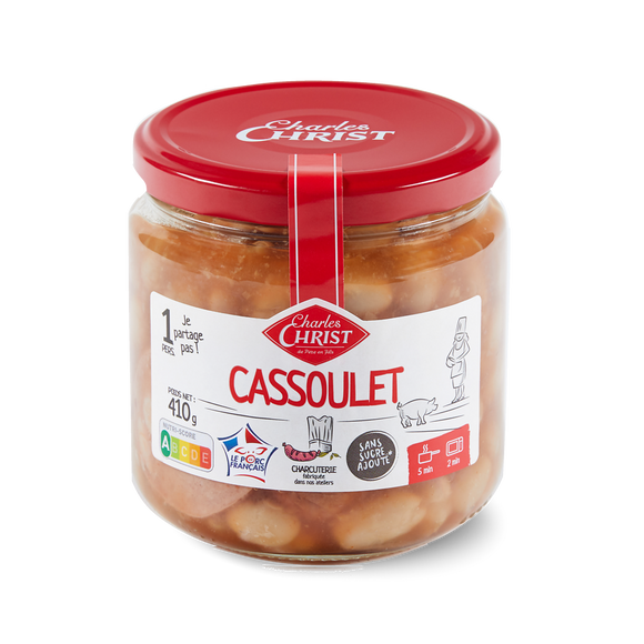 Cassoulet cuisiné aux haricots lingots pur porc français CHRIST, Boîtede 410g