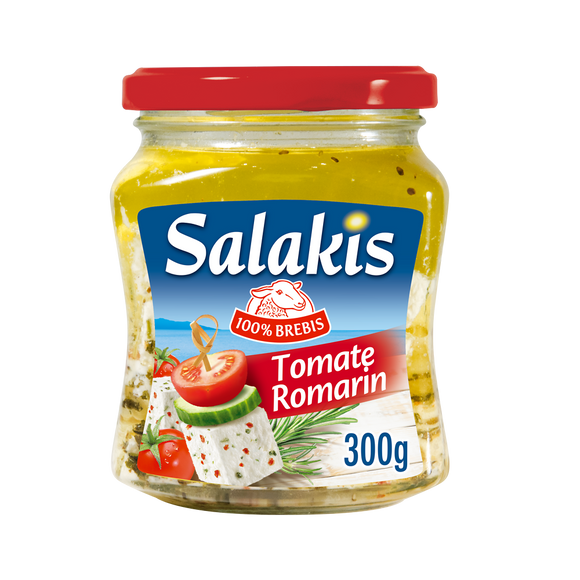 Dés de fromage de brebis tomate / romarin SALAKIS - 300gau romarin SALAKIS, 25,8% de MG, bocal de 300g