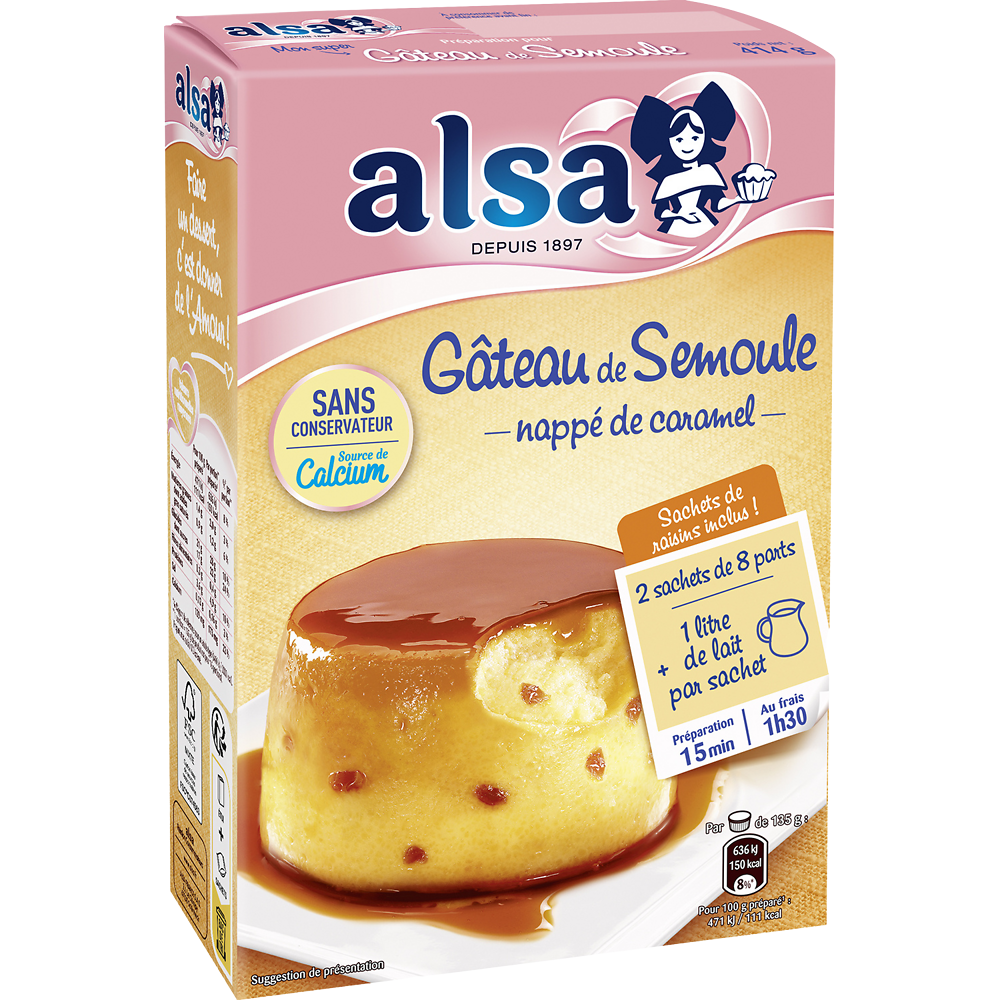 Préparation pour gâteau de semoule ALSA, 2 doses, 414g