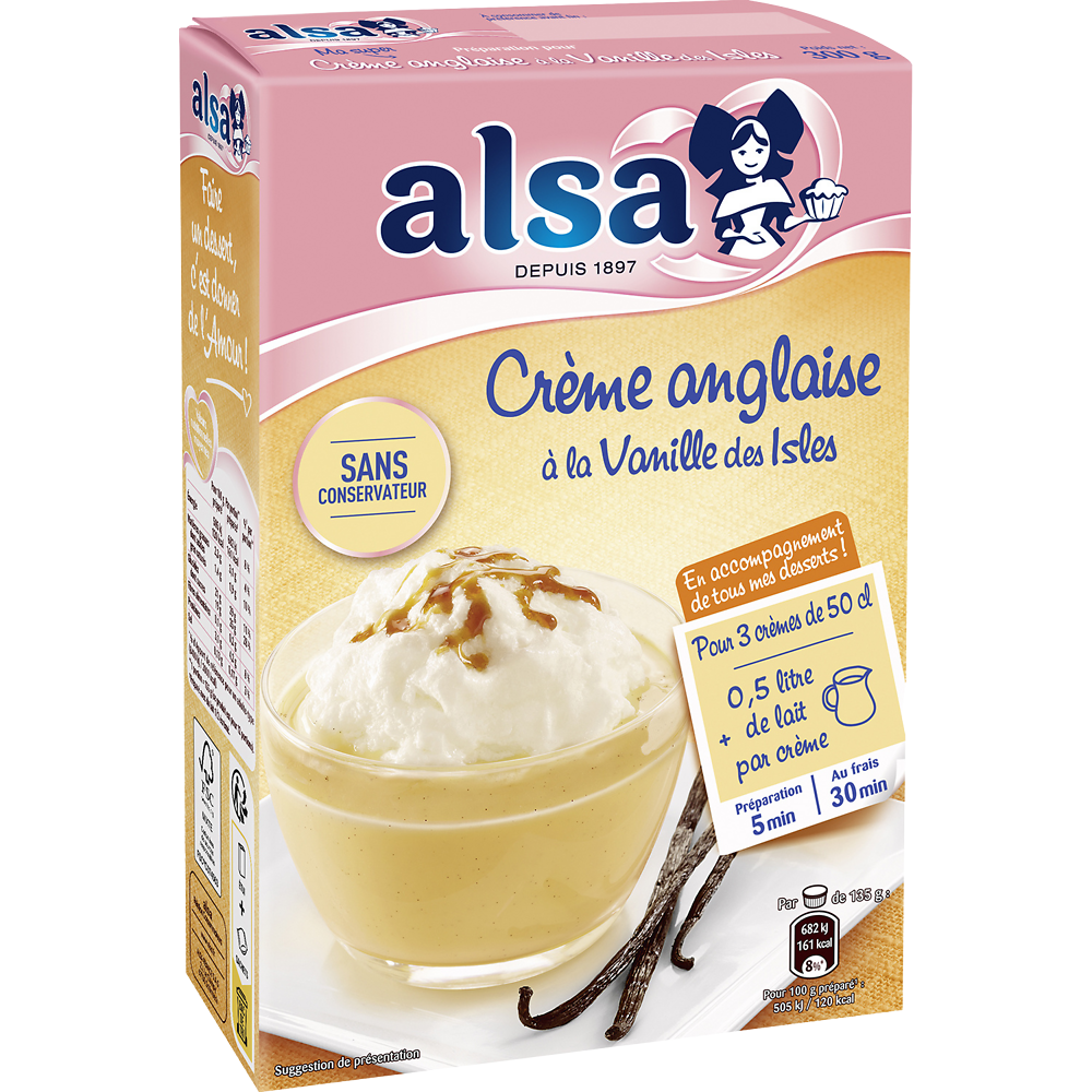 Préparation pour crème Anglaise à la vanille des Isles ALSA, 3 sachets300g