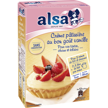 Préparation pour crème pâtissière onctueuse ALSA, 3 sachets, 390g