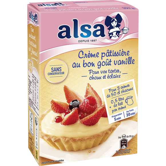 Préparation pour crème pâtissière onctueuse ALSA, 3 sachets, 390g