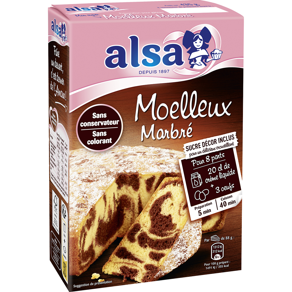 Préparation pour gâteau Moelleux marbré ALSA, 435g