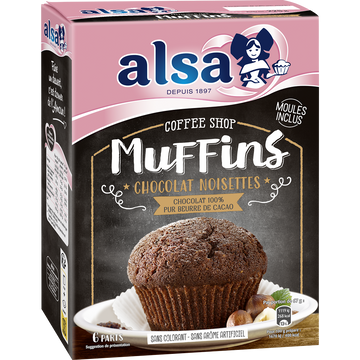 Préparation muffins chcocolat noisettes ALSA 225g