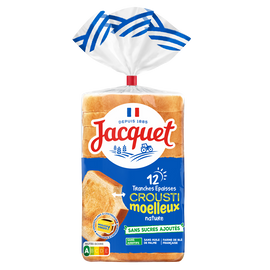 Pain de mie Crousti Moelleux(r) Nature Sans Sucres Ajoutés JACQUET - x12 tranches - 730g