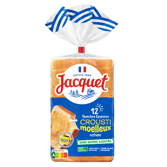 Pain de mie Crousti Moelleux(r) Nature Sans Sucres Ajoutés JACQUET - x12 tranches - 730g