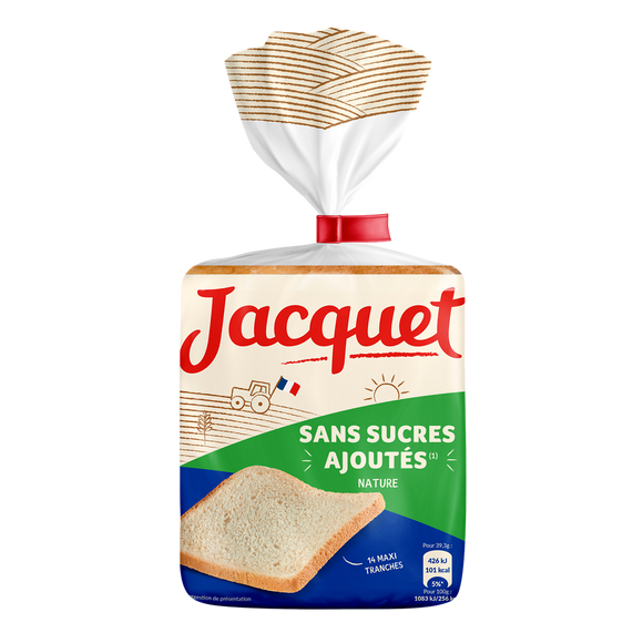 Pain de mie Maxi Tranches Nature Sans Sucres Ajoutés JACQUET - x14 - 550g