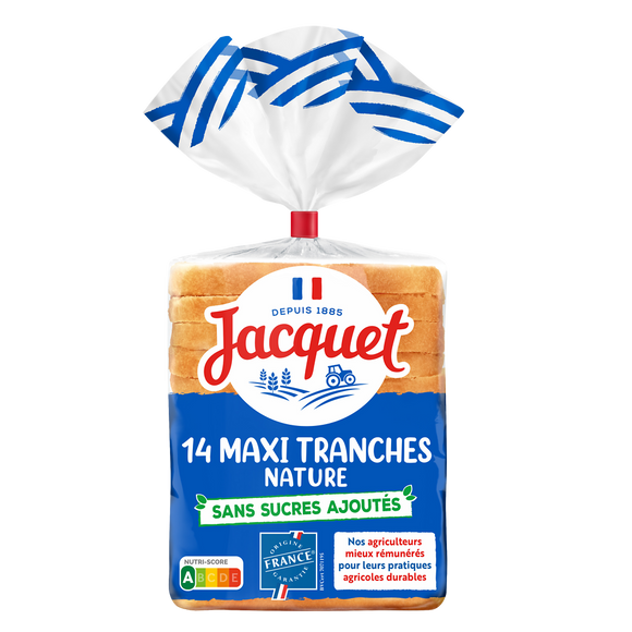 Pain de mie Maxi Tranches Nature Sans Sucres Ajoutés JACQUET - x14 - 550g
