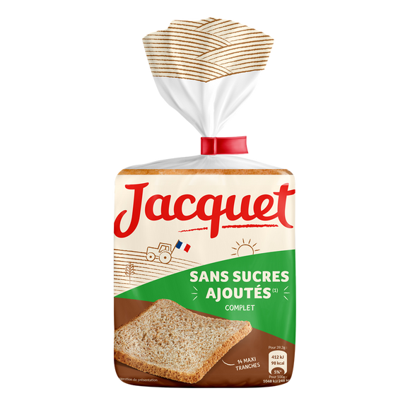 Pain de mie Maxi Tranches Complet Sans Sucres Ajoutés JACQUET - x14 -550g