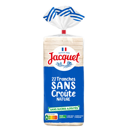 Pain de mie sans croûte sans sucre ajouté nature JACQUET, 22 tranchessoit 475g
