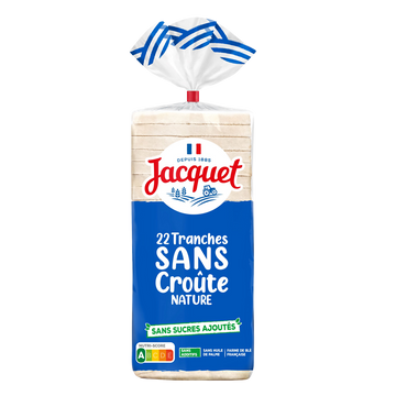 Pain de mie sans croûte sans sucre ajouté nature JACQUET, 22 tranchessoit 475g