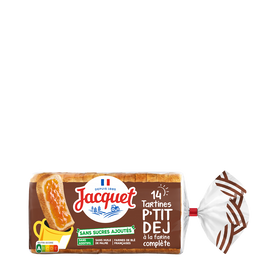 Pain de mie Tartine P'tit Déj(r) farine Complète Sans Sucres Ajoutés JACQUET  - x14 - 410g