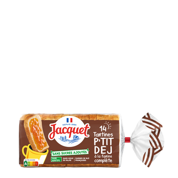 Pain de mie Tartine P'tit Déj(r) farine Complète Sans Sucres Ajoutés JACQUET  - x14 - 410g