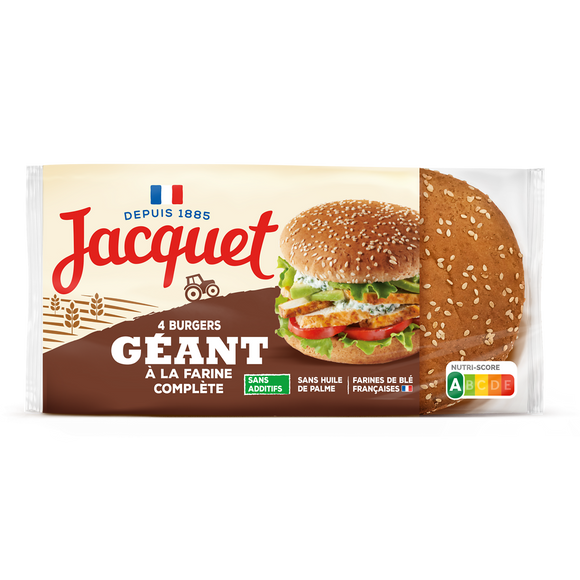Pains Burger Géant à la farine complète Sans Additifs JACQUETx4 - 350g