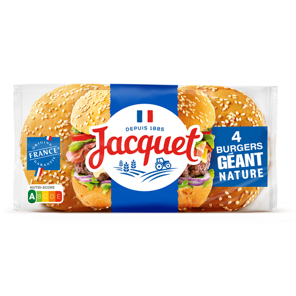 Pains Burger Géant Nature Sans Additifs JACQUETx4 - 330g
