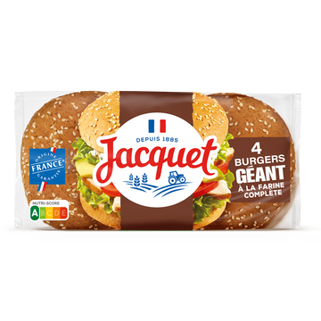 Pains Burger Géant à la farine complète Sans Additifs JACQUETx4 - 330g