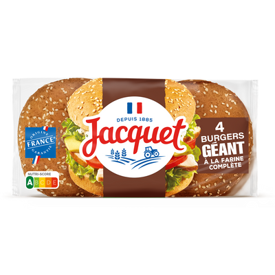 Pains Burger Géant à la farine complète Sans Additifs JACQUETx4 - 330g