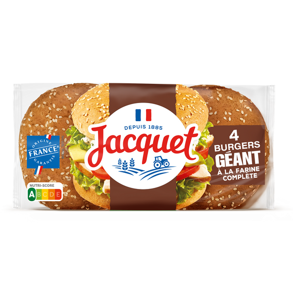 Pains Burger Géant à la farine complète Sans Additifs JACQUETx4 - 330g