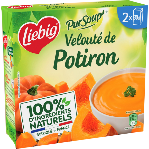 Soupe Pur'Soup velouté potiron à la crème fraîche LIEBIG, 2 briques de30cl