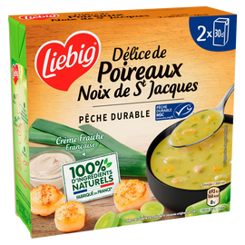 Soupe Délice de poireaux noix de st Jacques MSC LIEBIG, 2 x 30 cl