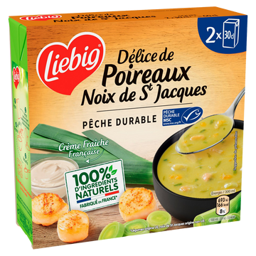 Soupe Délice de poireaux noix de st Jacques MSC LIEBIG, 2 x 30 cl