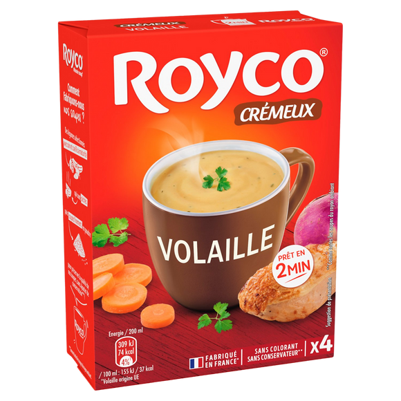 Soupe Crème de volaille ROYCO, Etui de 4 Sachets pour 57,6g