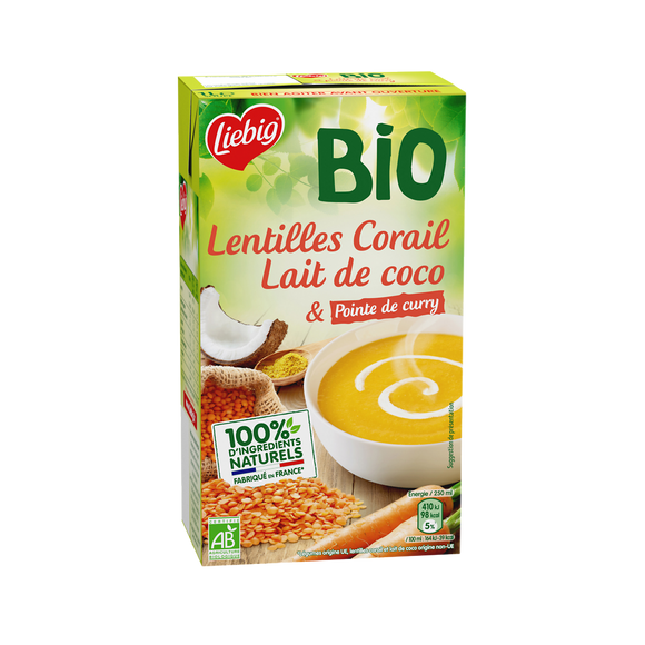 Soupe Lentilles corail lait de coco & pointe de curry bio LIEBIG 1 litre