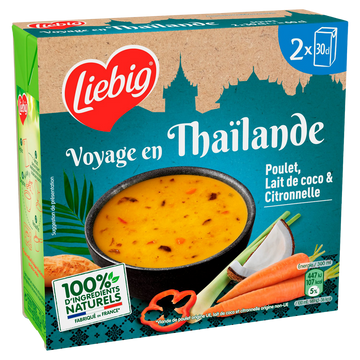Soupe Voyage en Thaïlande Poulet, lait de coco & citronnelle LIEBIG, 2x30cl