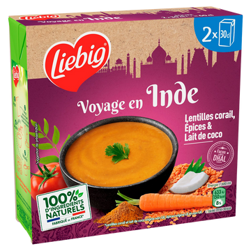 Soupe Voyage en Inde Lentilles corail, épices & lait de coco LIEBIG, 2x30cl