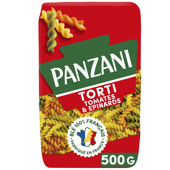 Pâtes TORTI Tomates et Epinards blé Français PANZANI - 500g