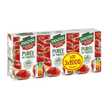 Purée de tomates zéro résidu de pesticides PANZANI - 3x200g
